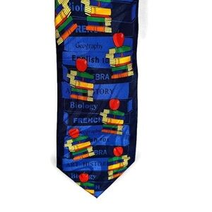 Colorful School Book Pattern Tie - Great Gift For Teacher Dad Father's Day